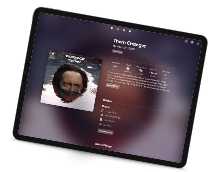 NowPlaying app showcasing song details on iPad